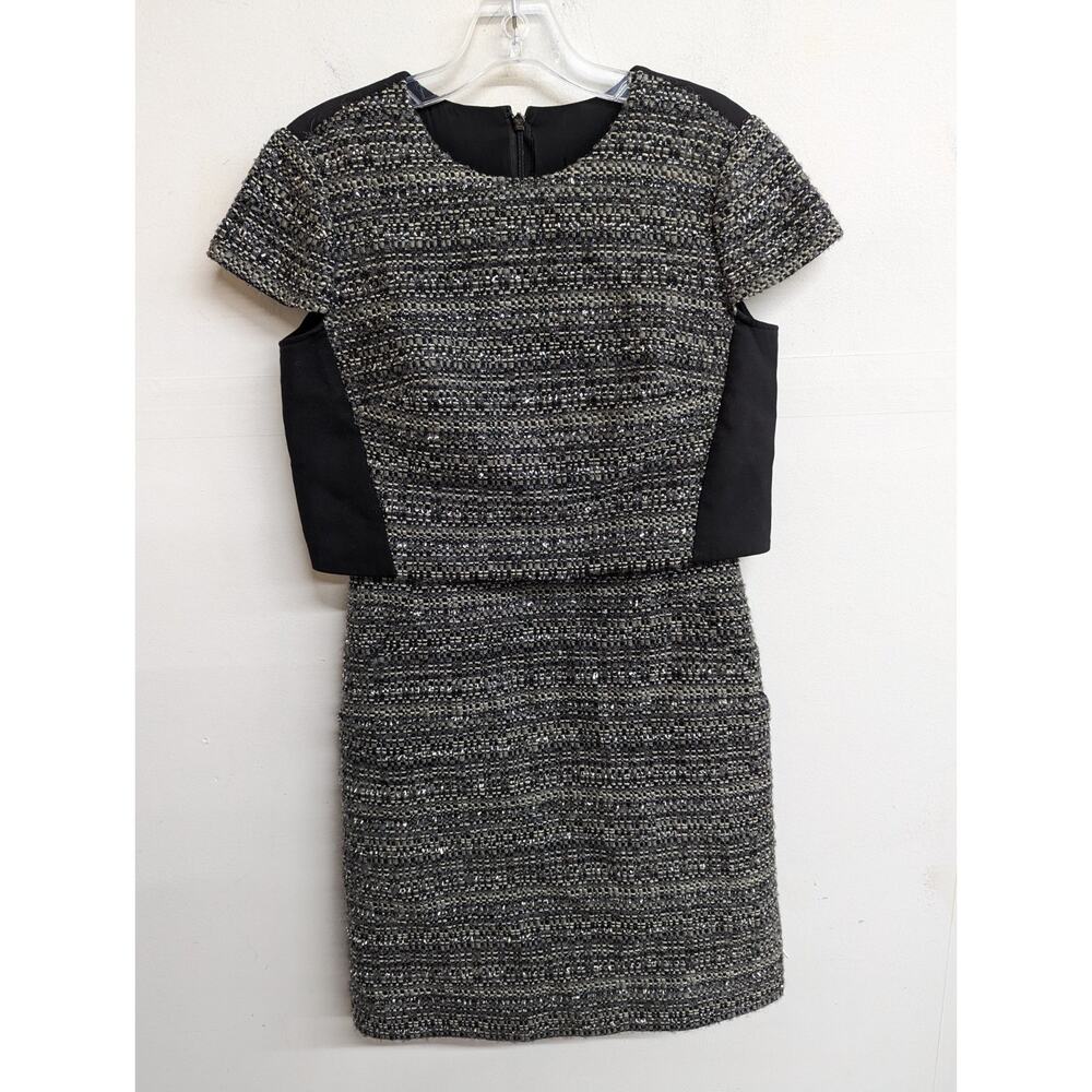 Tory Burch Women's Deandra Tweed Dress Black Granite Metallic Shift Size 4